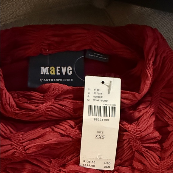 NWT MAEVE ANTHROPOLOGIE Long-Sleeve Scrunch Textured Mini holiday Dress wine XXS - Picture 3 of 15